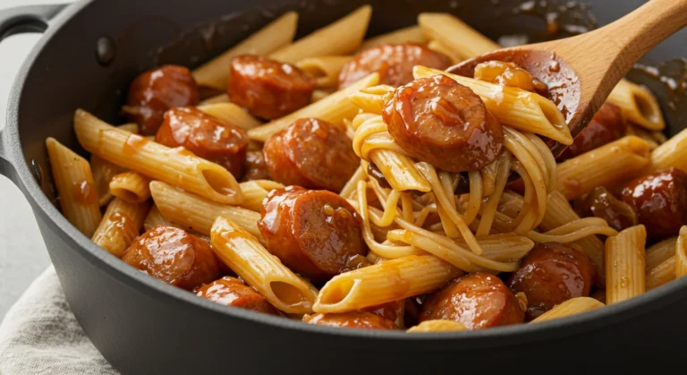 One Pot Maple Honey BBQ Chicken Sausage Pasta Recipe