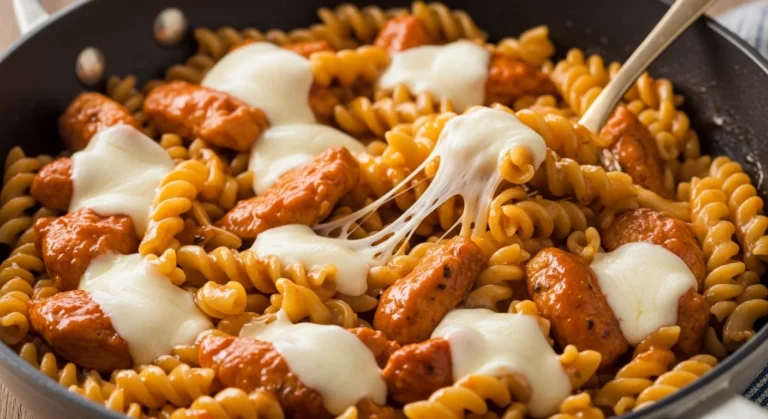 One-Pot Honey Butter Buffalo Chicken Pasta with Mozzarella Delight
