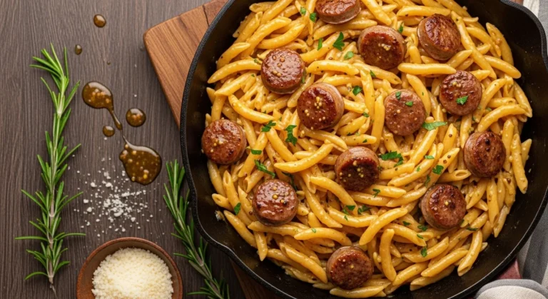 Sticky Honey Mustard Sausage Pasta Skillet for Easy Weeknight Dinners